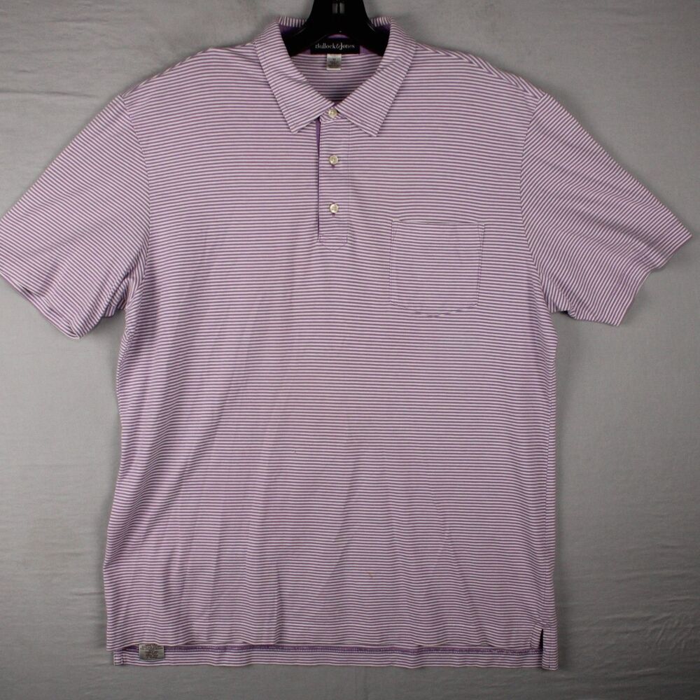Bullock & Jones Purple Striped Medium Golf Polo Mens 100% Pima Cotton Casual
